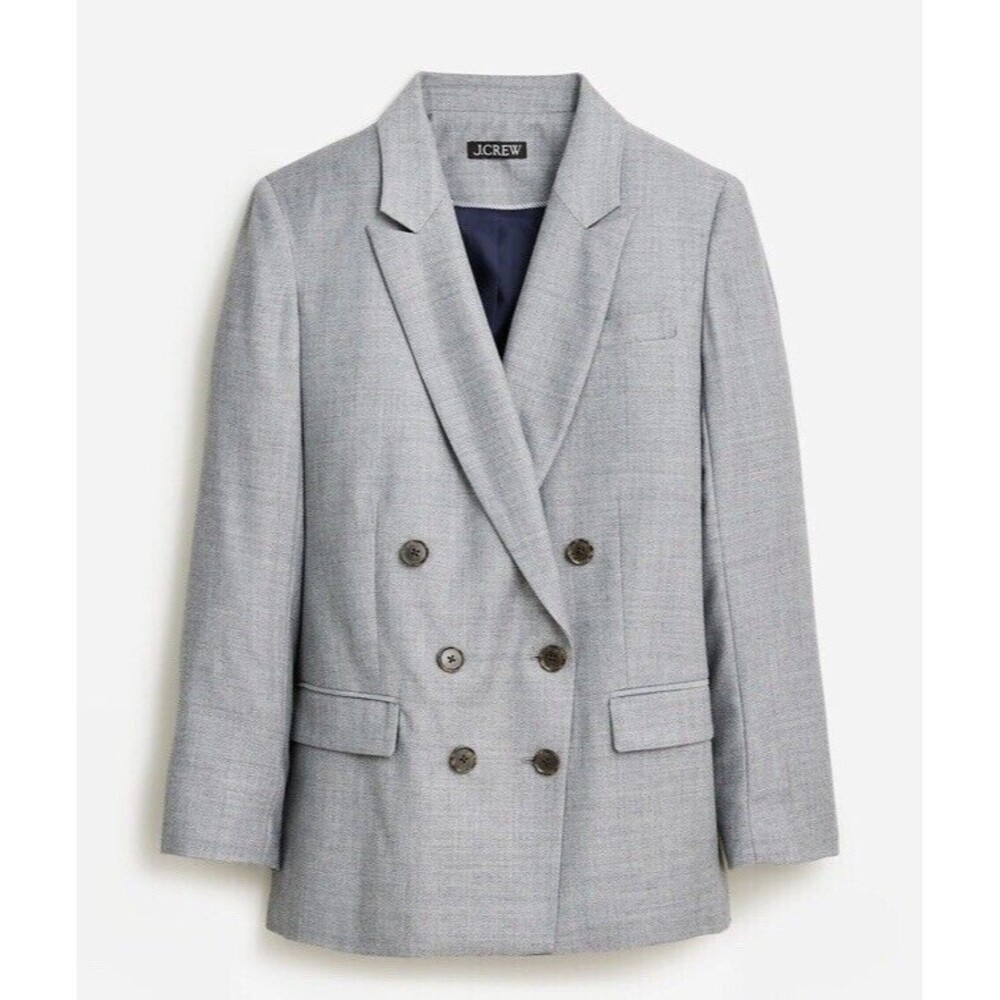 J. Crew Blazer Womens 18 Blue Gray Wool Blend Double Breasted Relaxed Career New